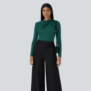 NWT HALARA GREEN Cowl Neck Ruched Long Sleeve (Size: S )